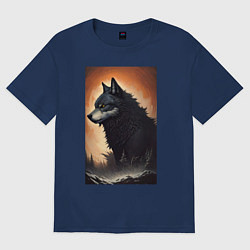 Футболка оверсайз женская Большой и страшный серый волк, цвет: тёмно-синий