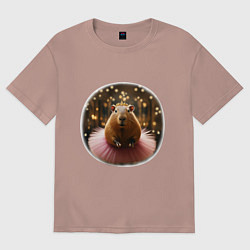 Женская футболка оверсайз Мем капибара балерина танцует в розовой юбке