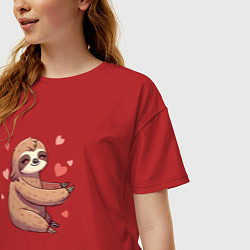 Футболка оверсайз женская Девочка ленивец, цвет: красный — фото 2