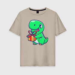 Женская футболка оверсайз Динозавр с подарком