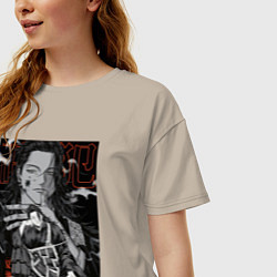 Футболка оверсайз женская Сугуру Гето сидит - Магическая битва, цвет: миндальный — фото 2