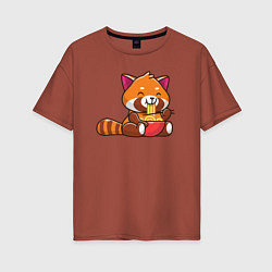 Женская футболка оверсайз Красная панда ест лапшу