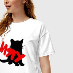 Футболка оверсайз женская Силуэт котёнка мяу, цвет: белый — фото 2