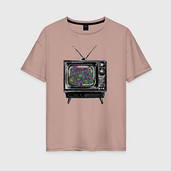 Женская футболка оверсайз Старый телевизор цветной шум