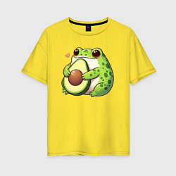 Женская футболка оверсайз Лягушка обнимает авокадо