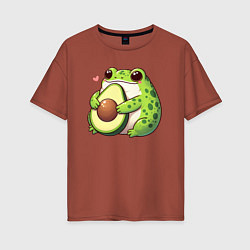 Женская футболка оверсайз Лягушка обнимает авокадо