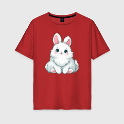 Футболка оверсайз женская Пушистый аниме кролик, цвет: красный