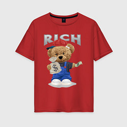 Женская футболка оверсайз Плюшевый медведь с мешком денег