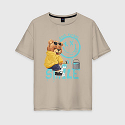 Женская футболка оверсайз Плюшевый медведь и смайлик