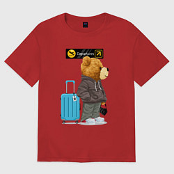 Женская футболка оверсайз Плюшевый медведь путешественник