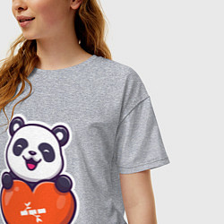Футболка оверсайз женская Сердечная панда, цвет: меланж — фото 2