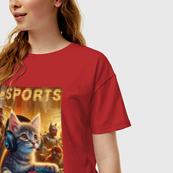 Футболка оверсайз женская Прикольный котёнок - киберспорт, цвет: красный — фото 2