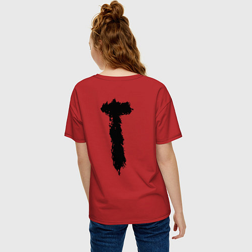 Женская футболка оверсайз Знак мира пацифик крест / Красный – фото 4