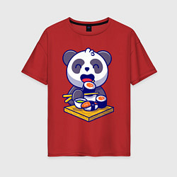 Футболка оверсайз женская Панда и суши, цвет: красный