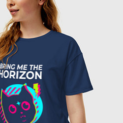 Футболка оверсайз женская Bring Me the Horizon rock star cat, цвет: тёмно-синий — фото 2