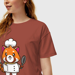 Футболка оверсайз женская Красная панда повар, цвет: кирпичный — фото 2