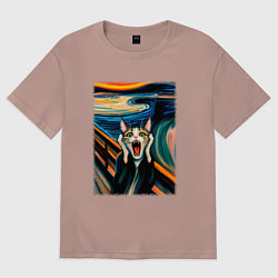 Футболка оверсайз женская Крик кота - пародия нейросети, цвет: пыльно-розовый