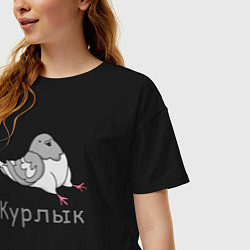 Футболка оверсайз женская Курлык голубь, цвет: черный — фото 2