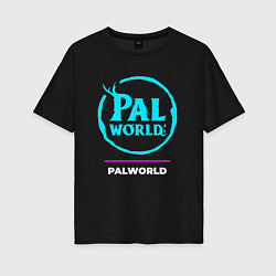 Футболка оверсайз женская Символ Palworld в неоновых цветах, цвет: черный