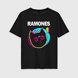 Женская футболка оверсайз Ramones rock star cat