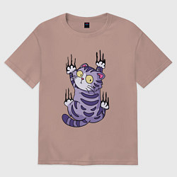 Женская футболка оверсайз Скользящий серый кот