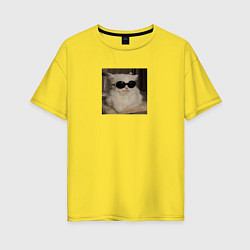 Футболка оверсайз женская Кот мем в крутых очках, цвет: желтый