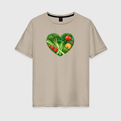 Футболка оверсайз женская Сердце из овощей, цвет: миндальный