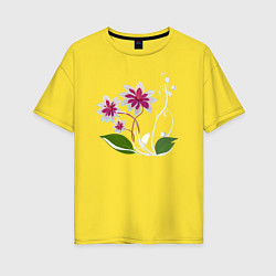 Женская футболка оверсайз Яркий цветок с жемчугом