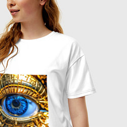 Футболка оверсайз женская Глаз металлический голубой в стиле стимпанк, цвет: белый — фото 2