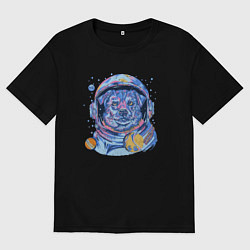 Футболка оверсайз женская Собака космонавт, цвет: черный