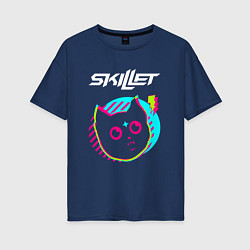 Женская футболка оверсайз Skillet rock star cat