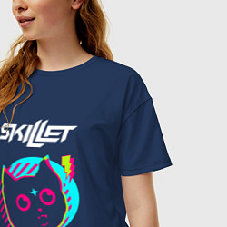 Футболка оверсайз женская Skillet rock star cat, цвет: тёмно-синий — фото 2
