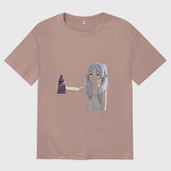 Женская футболка оверсайз Фрирен Провожающая в последний путь улыбается