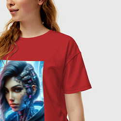 Футболка оверсайз женская Cyber girl - ai art, цвет: красный — фото 2