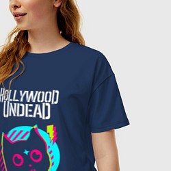 Футболка оверсайз женская Hollywood Undead rock star cat, цвет: тёмно-синий — фото 2