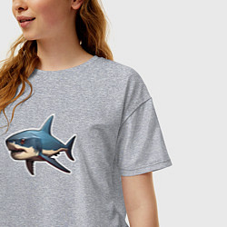 Футболка оверсайз женская Злая большая белая акула, цвет: меланж — фото 2