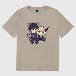 Футболка оверсайз женская Рин и Сиэми - Синий экзорцист, цвет: миндальный