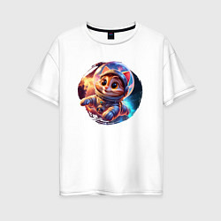Женская футболка оверсайз Космический котёнок в скафандре