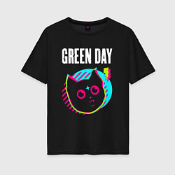 Футболка оверсайз женская Green Day rock star cat, цвет: черный
