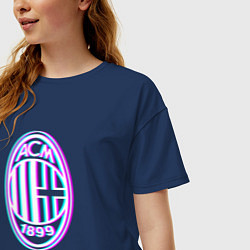 Футболка оверсайз женская AC Milan FC в стиле glitch, цвет: тёмно-синий — фото 2
