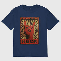 Женская футболка оверсайз Rock tune up turn loud жест коза