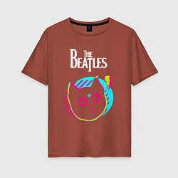 Женская футболка оверсайз The Beatles rock star cat