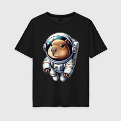 Женская футболка оверсайз Прикольный капибарыш космонавт - нейросеть