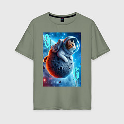 Футболка оверсайз женская Space cat - ai art, цвет: авокадо