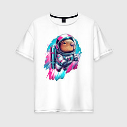 Женская футболка оверсайз Полёт космонавта капибары - нейросеть