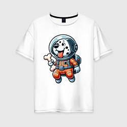 Женская футболка оверсайз Dalmatian cosmonaut puppy with a bone