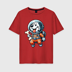 Футболка оверсайз женская Dalmatian cosmonaut puppy with a bone, цвет: красный