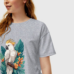 Футболка оверсайз женская Попугай какаду и тропические листья, цвет: меланж — фото 2