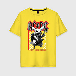 Женская футболка оверсайз AC DC на фоне Пикачу играющего рок на гитаре