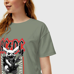 Футболка оверсайз женская AC DC на фоне Пикачу играющего рок на гитаре, цвет: авокадо — фото 2